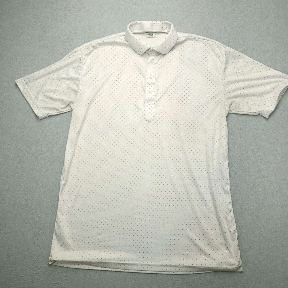 Collars & Co. Polo Shirt Mens XL White Polka Dot Lightweight Jersey Top